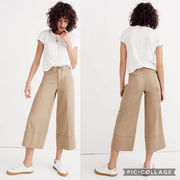 Madewell Pants - Madewell Langford Wide-Leg Crop Pants in Light Latte